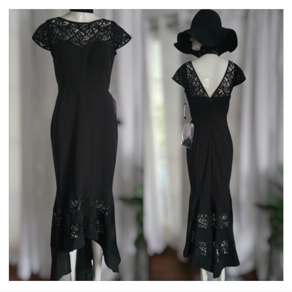NEW Black Xscape High Low Lace Dress